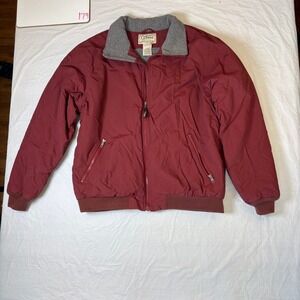 LL Bean Men's Large Regular Burgundy Insulated Bomber Jacket Fleece Collar VTG